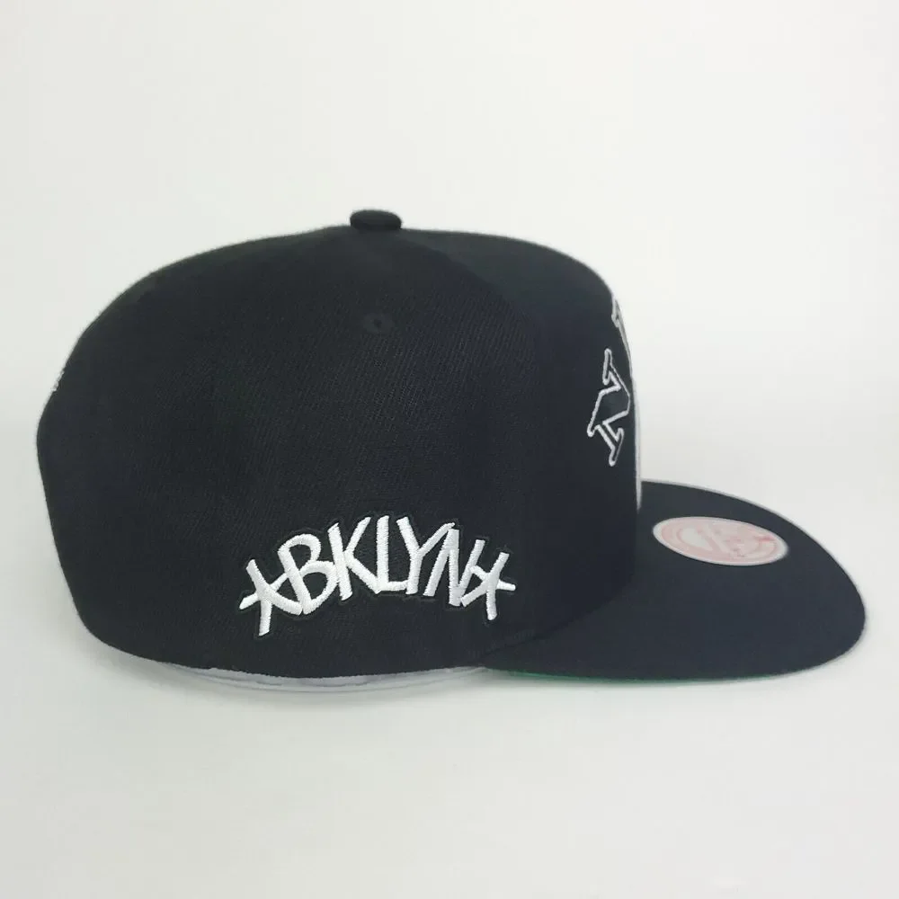 Brooklyn Nets Mitchell & Ness NBA Snapback Hat Cap 3D Logo Side Panel‎ Logos NWT